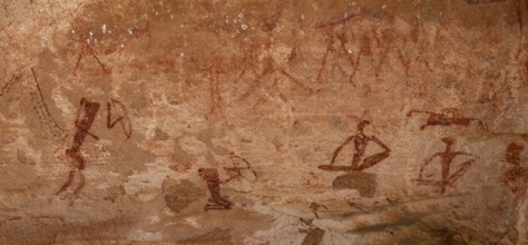 Depictions of people on a rock slab, petroglyphs, rock engravings, Twyfelfontein, Kunene, Namibia