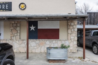 Sign for the Bandera County Chamber of Commerce in Bandera, Texas, USA