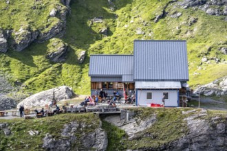 Cabane de Prafleuri mountain hut in mountain landscape, Valais, Western Alps, Switzerland