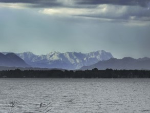 View from Lake Starnberg to the Zugspitze, Bavaria, Germany