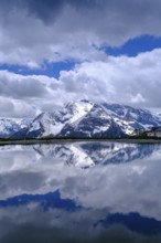 Mountain lake with alpine panorama, snow pond Finkenberg, Penken, Mayrhofen, Zillertal, Tyrol,