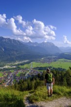 Hiker at the summit, Magdalena Neuner Weg, Krepelschrofen, Wallgau, Werdenfelser Land, Upper