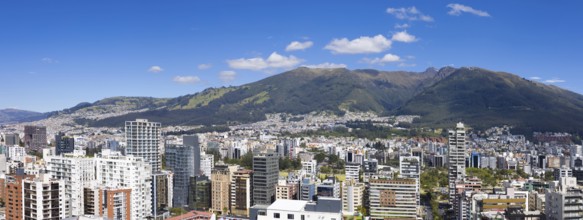 Quito, Ecuador. Panoramic skyline of Carolina Park modern condominiums in central business district