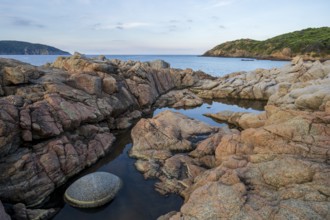 Morning atmosphere on the beach, Plage d'Arone, Corsica, France