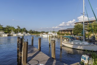 Sailboat and fishing boats in the private marina at the Grand Hotel in Point Clear, Alabama