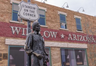 Statue of Glen Frey Standin' on a Corner in Winslow Arizona as sung in the classic Glenn Frey and