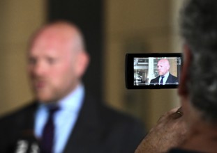 Jens Peick (SPD) in an interview with Welt-TV in the West lobby of the Bundestag