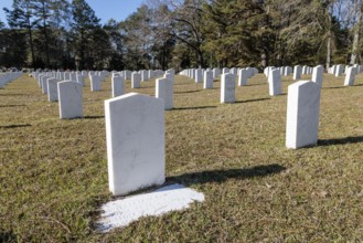 Headstones of many unknown confederate soldiers at the Enterprise Confederate Cemetery in