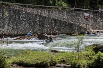 Olympian Evy Leibfarth practicing slalom runs at the Nantahala Outdoor Center near Bryson City,