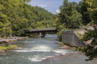 Olympic kayak practice slalom runs at the Nantahala Outdoor Center near Bryson City, North Carolina