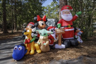 Inflatable Christmas decorations at a campsite in Fort Wilderness campground at Walt Disney World