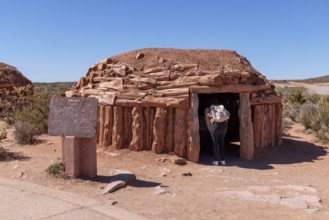 Navajo hogan exhibit teaches guests about native American culture at Grand Canyon West near Peach