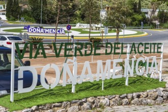 Sign of cycle path Via Verde Del Aceite, village Dona Menica, Andalusia, Spain