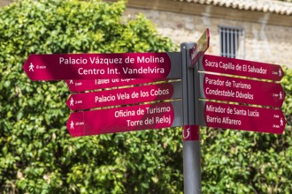 Signposts of historic locations, Ubeda, Unesco heritage city, Andalusia, Spain