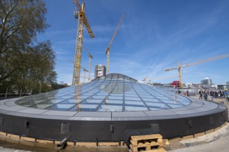 Open days at the new main railway station, Stuttgart 21, close-up view of a glass roof on a