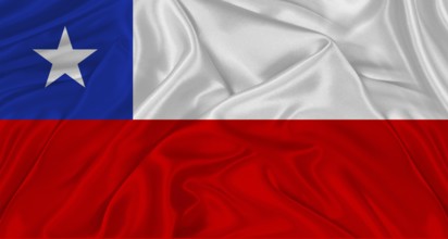 Flag of Chile with cloth texture. Close up of Chile flag waving