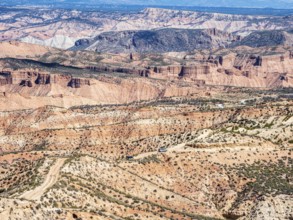Gravel roads in the desert, 4x4 car, colorful canyons and gorges, Gorafe Desert, UNESCO Granada