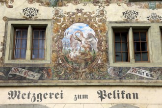 House facade with facade painting in the old town, butcher's shop zum Pelican, Stein am Rhein,