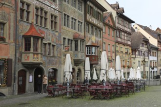 House facade with facade painting in the old town, Stein am Rhein, Canton Schaffhausen, Switzerland