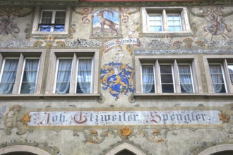 Facade with façade painting in the old town, Zim Steinbock, tinsmith, Stein am Rhein, Canton