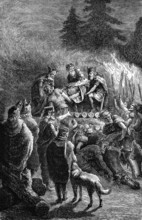 The burial ritual of a barbarian chieftain, 2nd century BC, digital reproduction of a historical