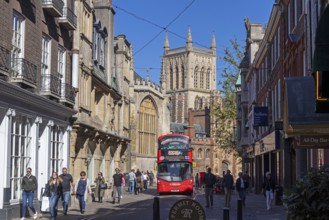 Trinity Street, St John's College, double-decker bus, Cambridge, England, Great Britain