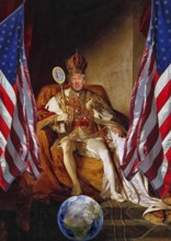 Symbolic image, King Donald, world at his feet, Donald Trump sees himself as a majesty above the