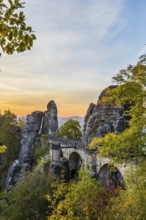 Federal Republic of Germany, Germany, Saxon Switzerland in Saxony, View of the Bastei Bridge at