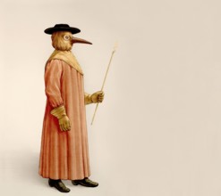 A physician wearing a plague preventive costume, 17th century