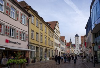Shops and residential buildings in Burgstraße in the old town centre of Bad Mergentheim.