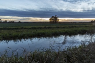 Raklitza water channel at sunset, Niederspreer pond area, Rietschen, Saxony, Germany