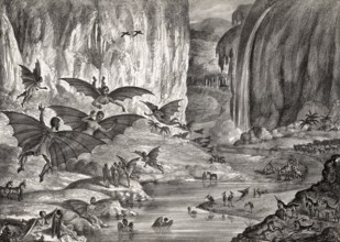 Great Moon Hoax of 1835, about the supposed discovery of life on the Moon, published in The Sun, a