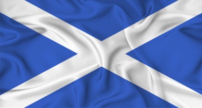 Realistic Scotland flag waving. Close up of flag of Scotland with cloth texture
