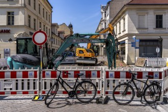 Roadworks in Brandenburger Straße, shopping street in Potsdam, Brandenburg, Germany