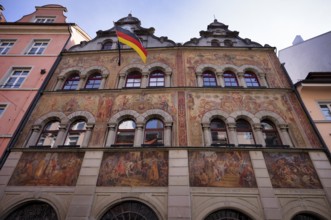 Wall paintings on the exterior façade, German flag, town hall, Constance, Baden-Württemberg,