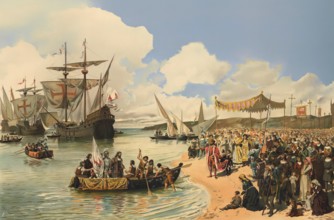 Vasco da Gama leaving the port of Lisbon, Portugal, 1497