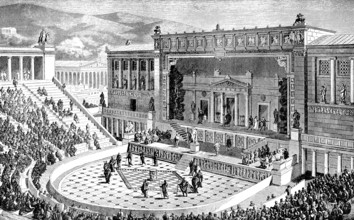 Reconstruction of the Theatre of Dionysus in ancient Athens, Greece