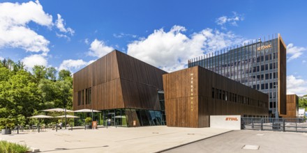 Exterior view of Stihl brand world, museum with café, Stihl AG, Waiblingen, Baden-Württemberg,