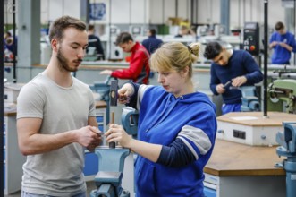 Remscheid, North Rhine-Westphalia, Germany - Trainees in the metalworking trades here during basic