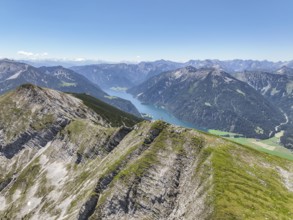 Aerial view, summit ridge of the Unnütz, behind Achensee and Seekarspitze, Unnütz crossing,