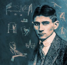Portrait and a drawing of Franz Kafka, German-speaking Bohemian novelist, digitally edited