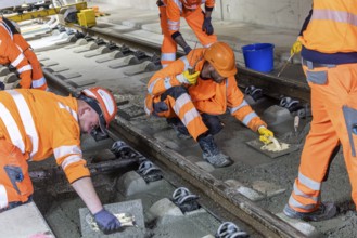 Deutsche Bahn AG track construction at Stuttgart Airport. The last few meters of solid road in the