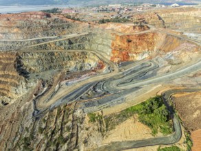 Aerial view of Corta Atalaya open pit mine, copper mine, Rio Tinto, Minas de Rio Tinto, Andalusia,