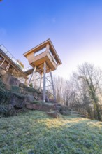 Modern tree house with large windows on a natural cliff, Hotel Krone Lamm, Zavelstein, Black