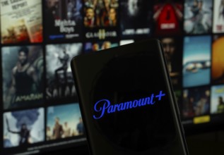 Dhaka, Bangladesh - 17 March 2025: The logo of the paramount+ is displayed on a smartphone screen,