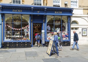 Jacks of Bath tourist souvenir shop, Abbey Church Yard, city of Bath, north east Somerset, England,
