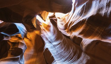 Sandstone formations, light, eroded rock in Slot Canyon, Upper Antelope Canyon, Page, Navajo