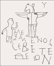 The Alexamenos graffito, Roman graffiti scratched in a wall, ancient Rome, third century