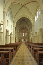 Interior view of the Mission House Church built in 1905, empty pews, Arnold-Janssen-Gymnasium,