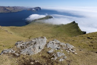Bank of clouds Vagár and Mykines, Útoyggjar, Faroe Islands, Denmark